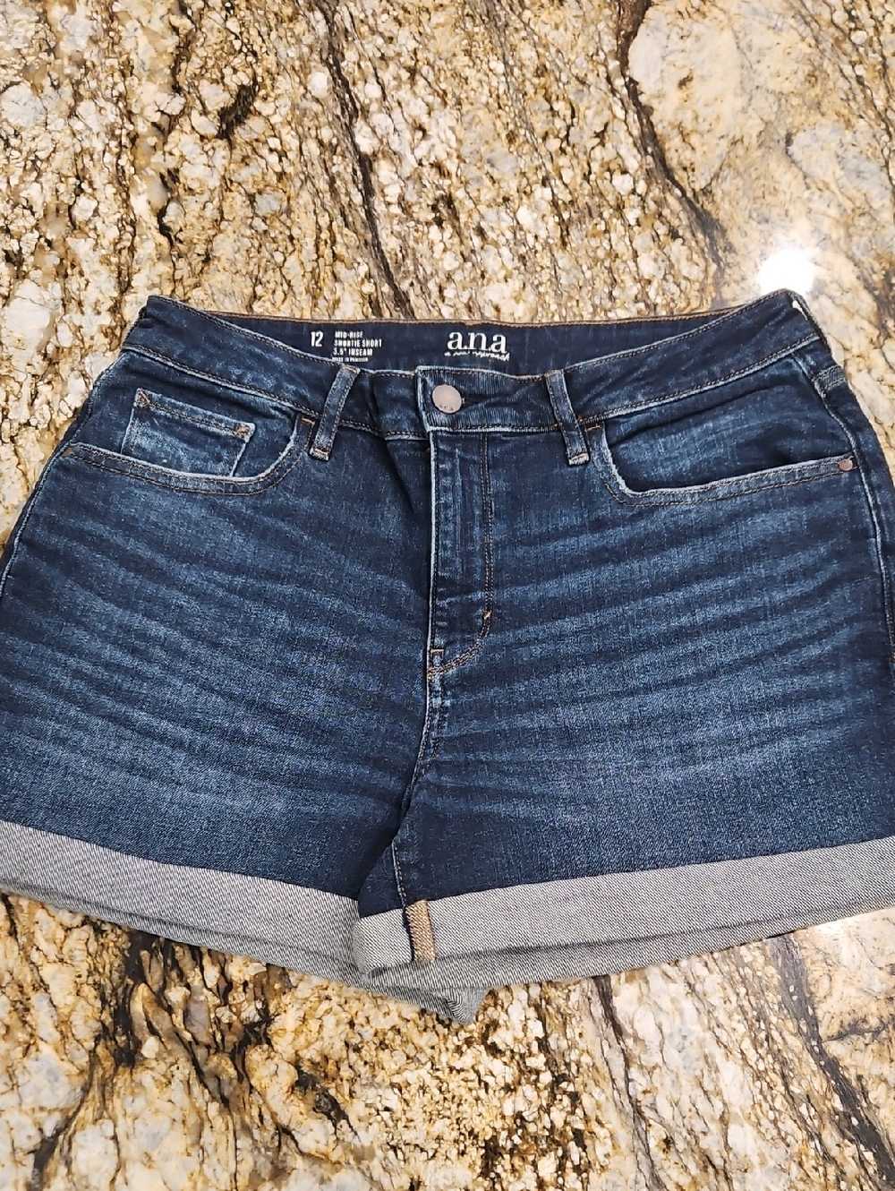 a.n.a Dark Wash Cuffed Denim Shorts - Blue